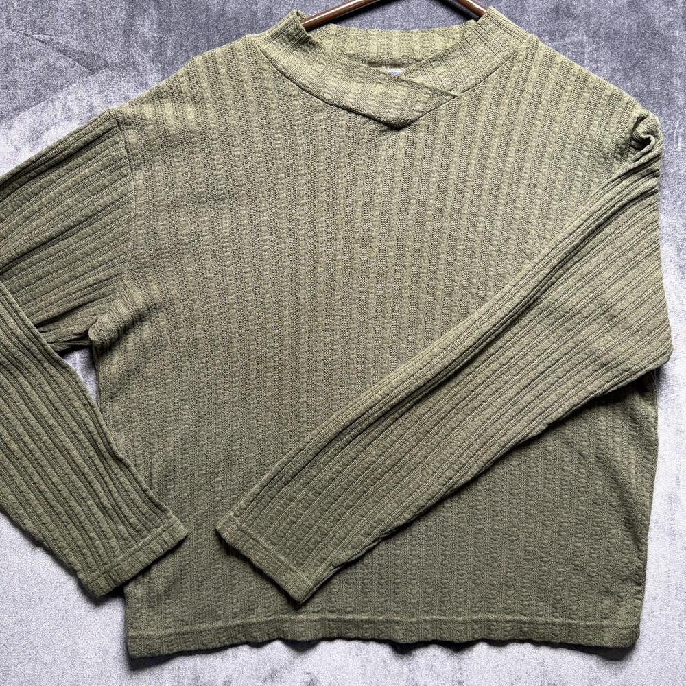 Northcrest Sweater Womens XL Green Mock Neck Textured Knit Pullover Top